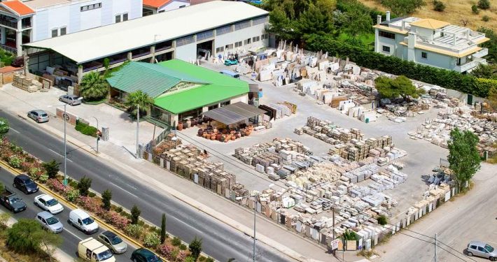Αεροφωτογραφία της εταιρείας Άλφα Μάρμαρα Α.Ε.Ε. στην Βάρη, Αττικής